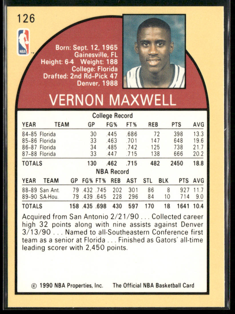 Vernon Maxwell 1990-91 Hoops #126 Houston Rockets