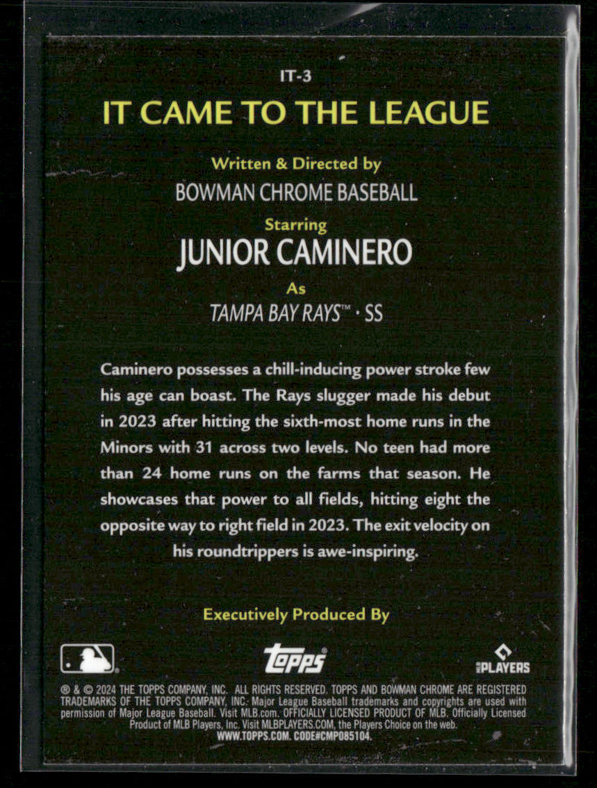 Junior Caminero 2024 Bowman Chrome It Came to the League #IT-3 Tampa Bay Rays