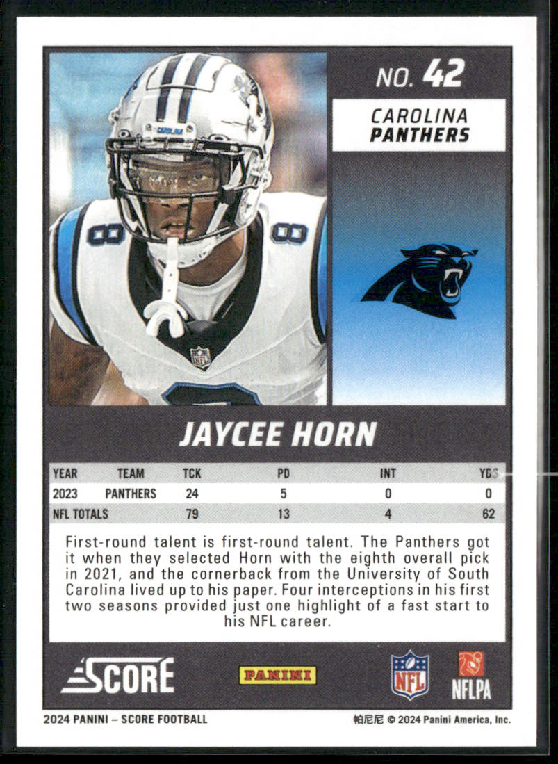 Jaycee Horn 2024 Score #42 Carolina Panthers