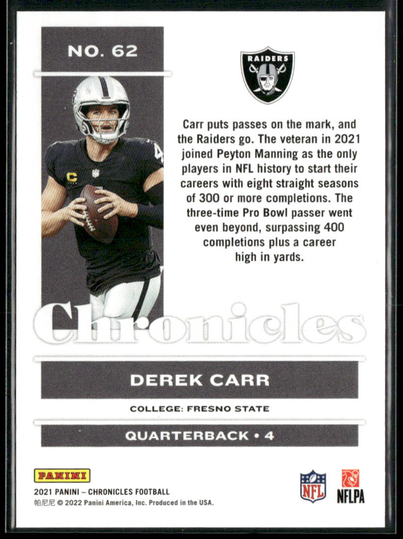 Derek Carr 2021 Panini Chronicles #62 Las Vegas Raiders