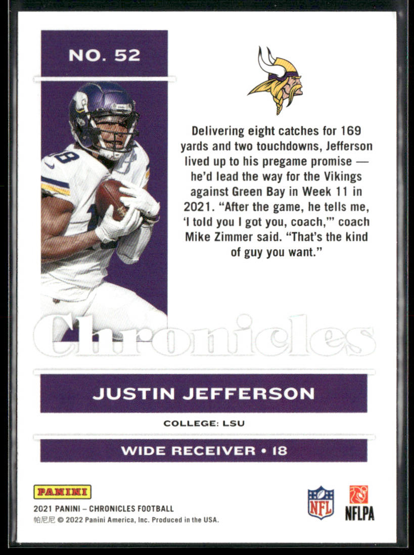 Justin Jefferson 2021 Panini Chronicles #52 Minnesota Vikings