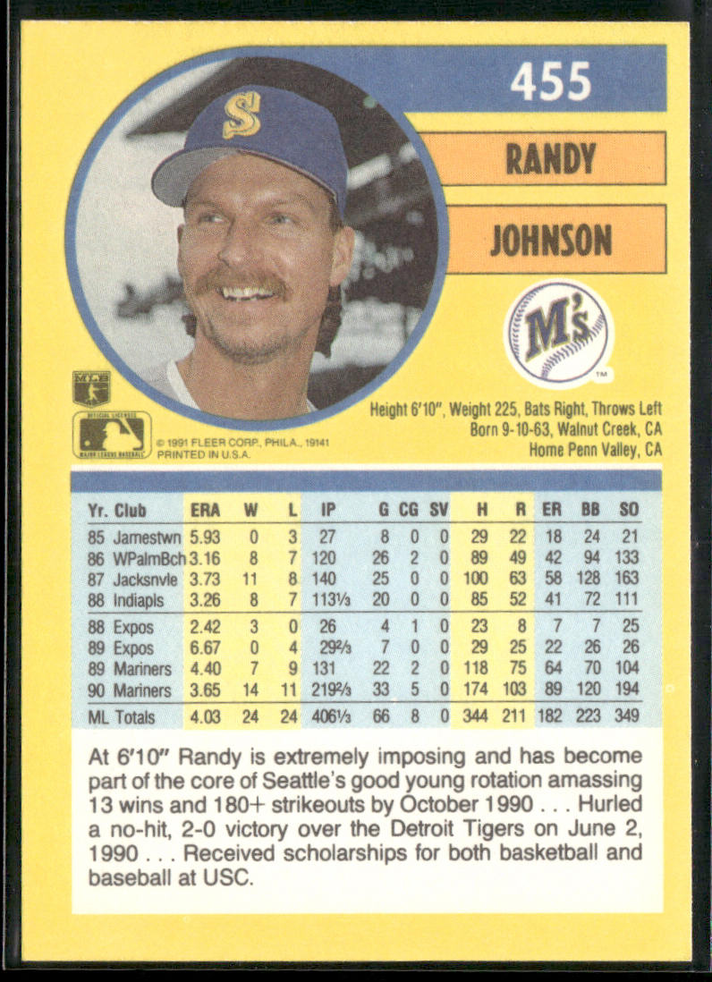 Randy Johnson 1991 Fleer #455 Seattle Mariners