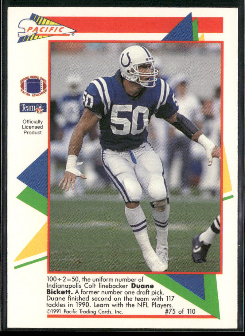 Duane Bickett 1991 Pacific Flash Cards #75 Indianapolis Colts