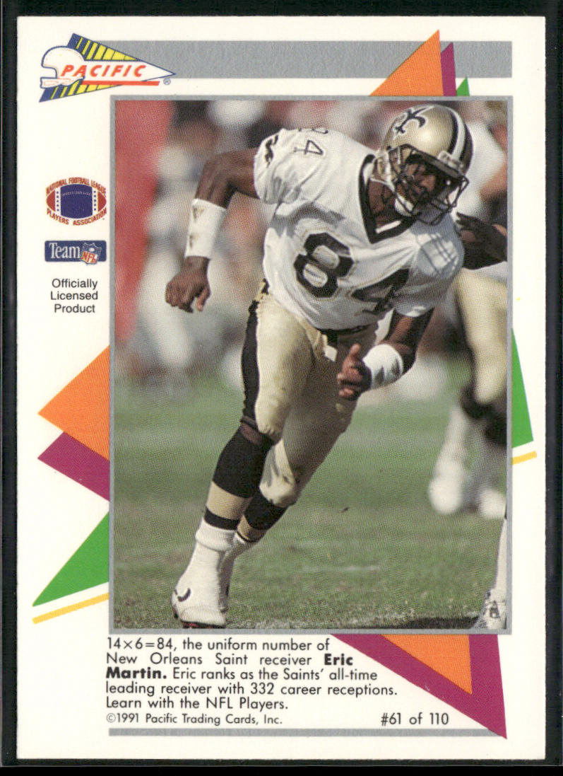 Eric Martin 1991 Pacific Flash Cards #61 New Orleans Saints