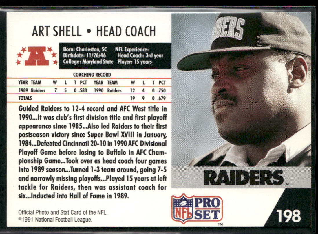 Art Shell 1991 Pro Set #198 Los Angeles Raiders back