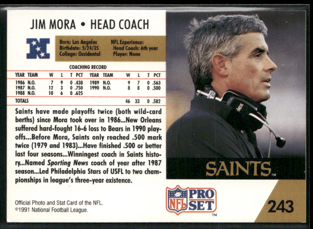 Jim Mora 1991 Pro Set #243 New Orleans Saints