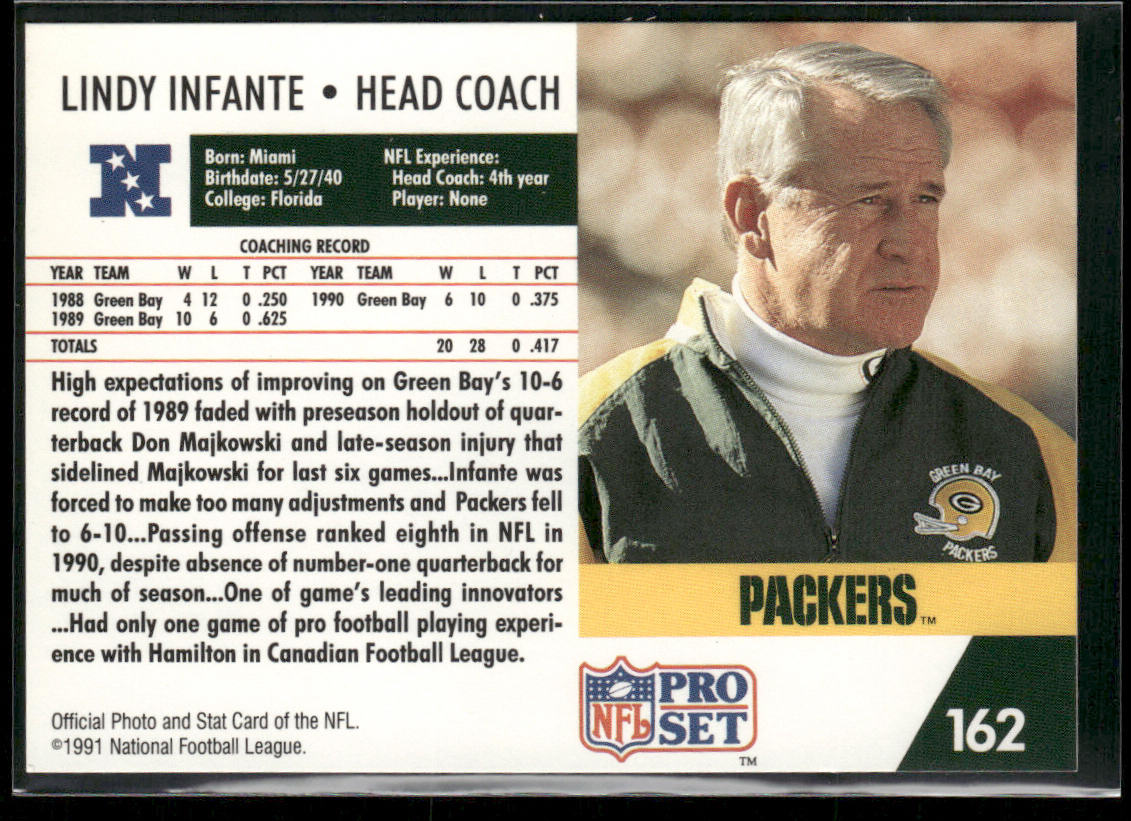 Lindy Infante 1991 Pro Set #162 Green Bay Packers back