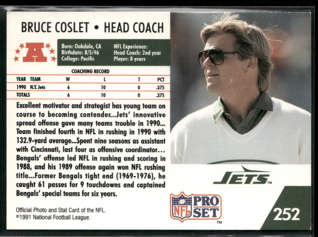 Bruce Coslet 1991 Pro Set #252 New York Jets back