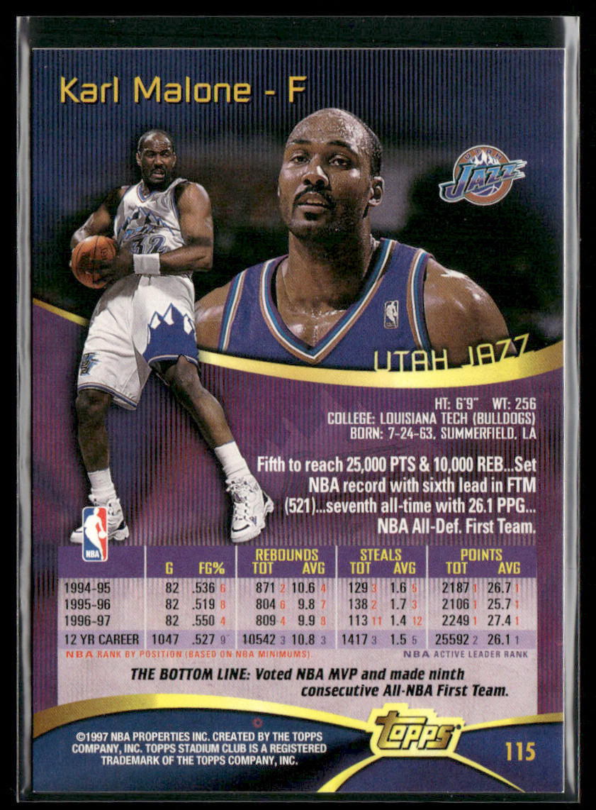Karl Malone 1997-98 Stadium Club #115 Utah Jazz