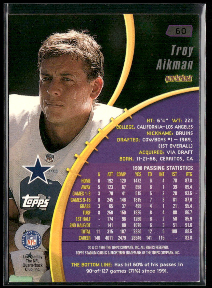 Troy Aikman 1999 Stadium Club #60 Dallas Cowboys