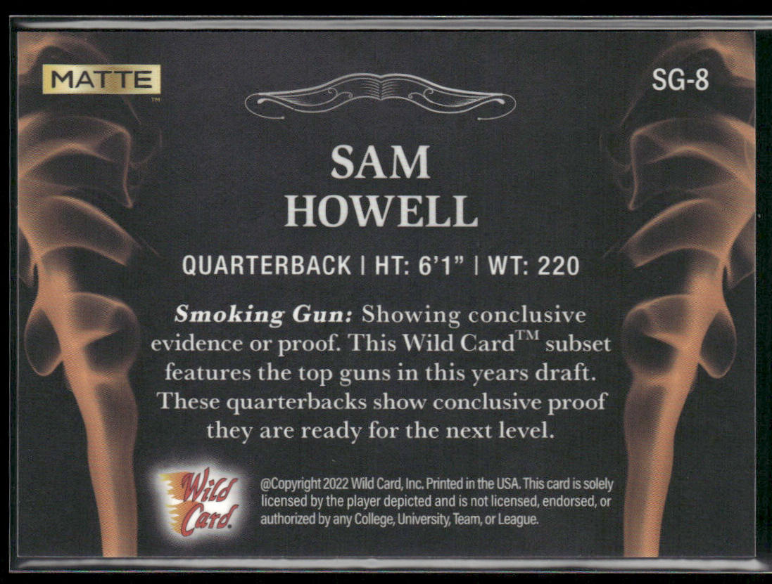 Sam Howell 2022 Wild Card Matte Smoking Guns Black/Orange #SG-8 Tar Heels