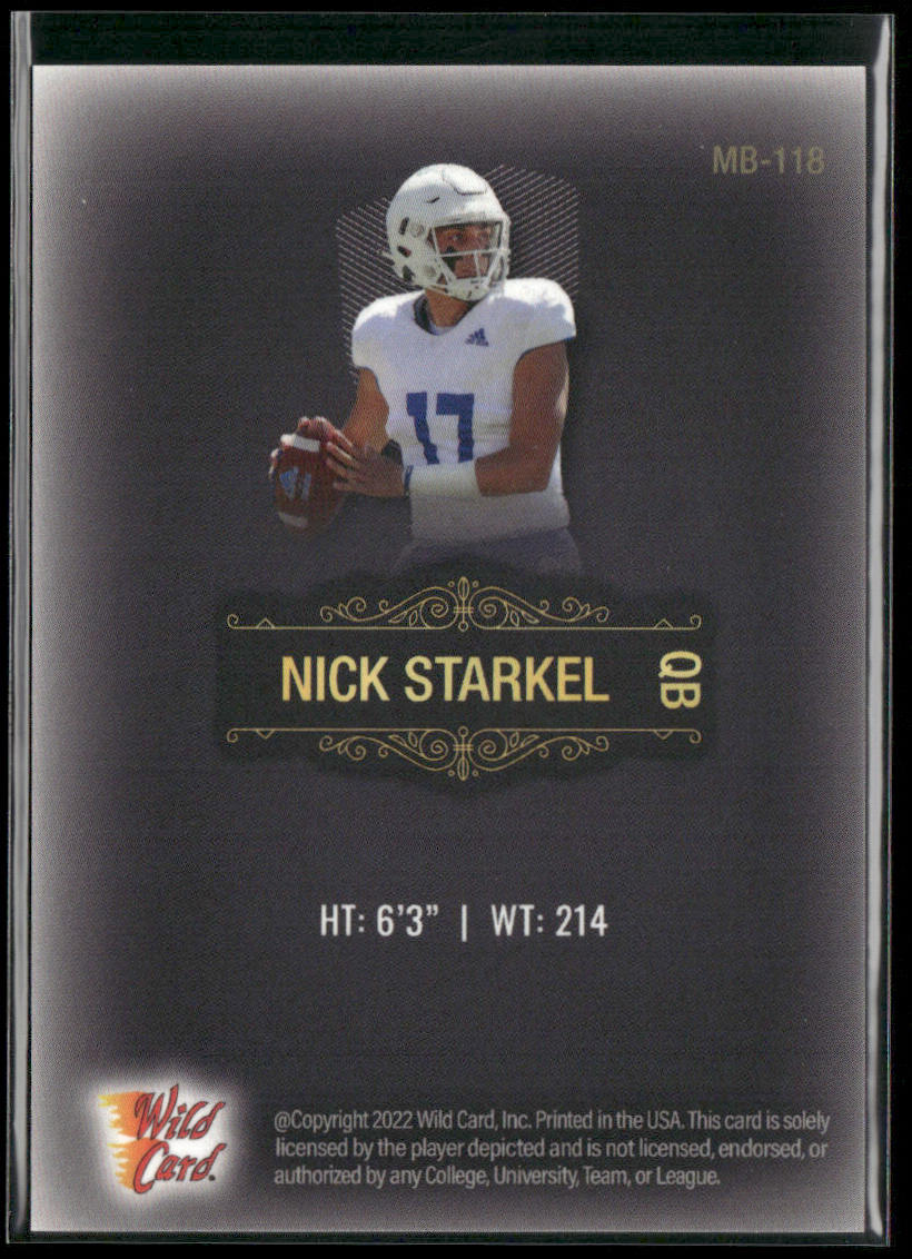 Nick Starkel 2022 Wild Card Matte Touch Football Black Pattern One #MB-118 SN