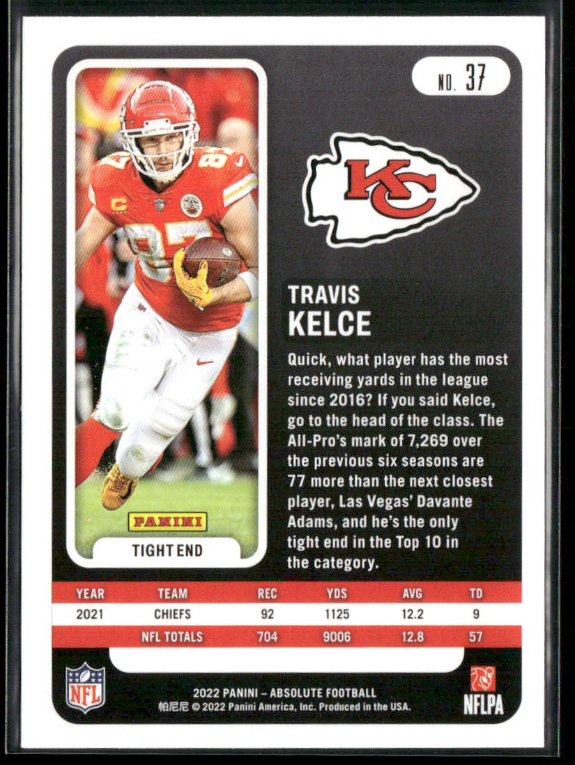 Travis Kelce 2022 Panini Absolute Green #37 Kansas City Chiefs
