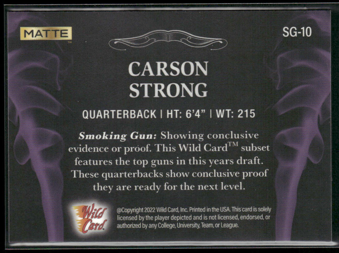Carson Strong 2022 Wild Card Matte - Black Smoking Guns Black/Purple #SG-10 SN
