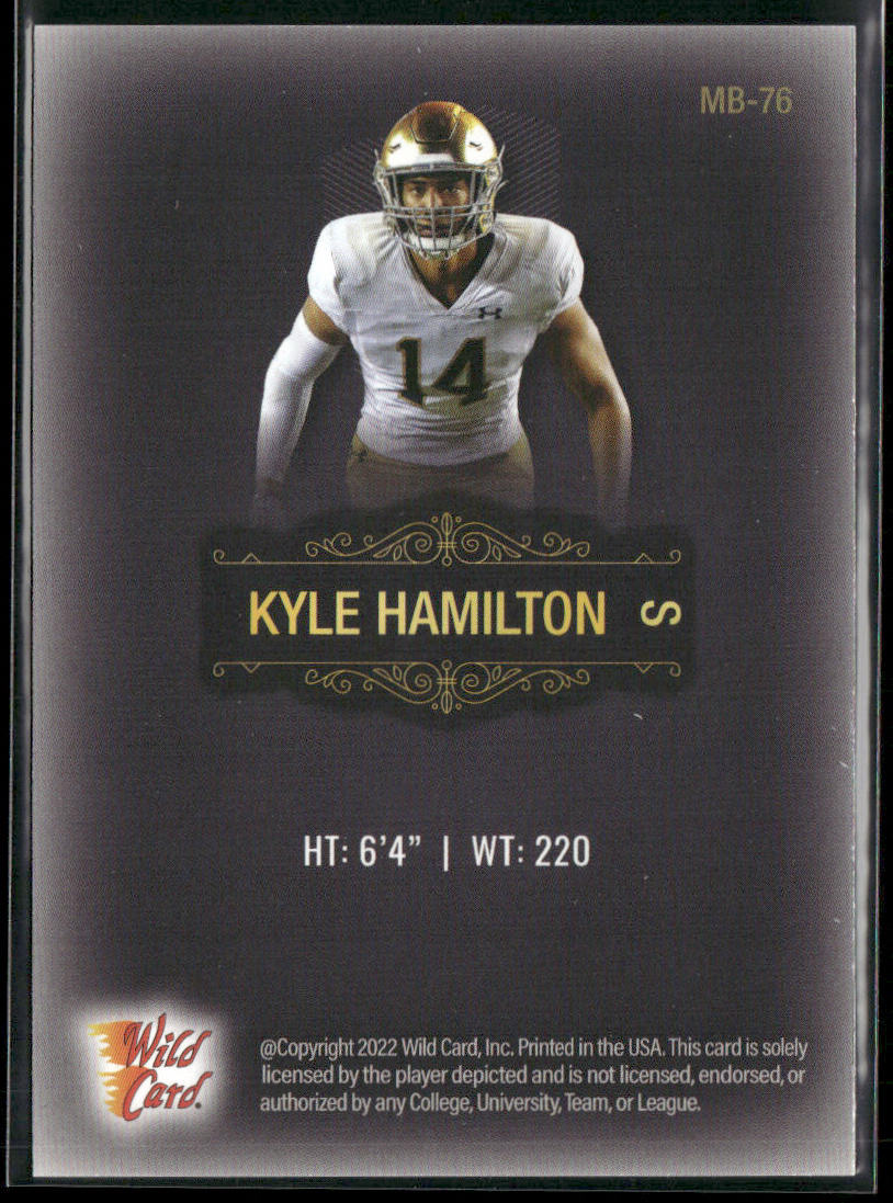 Kyle Hamilton 2022 Wild Card Matte Black #MB-76 Notre Dame Fighting Irish