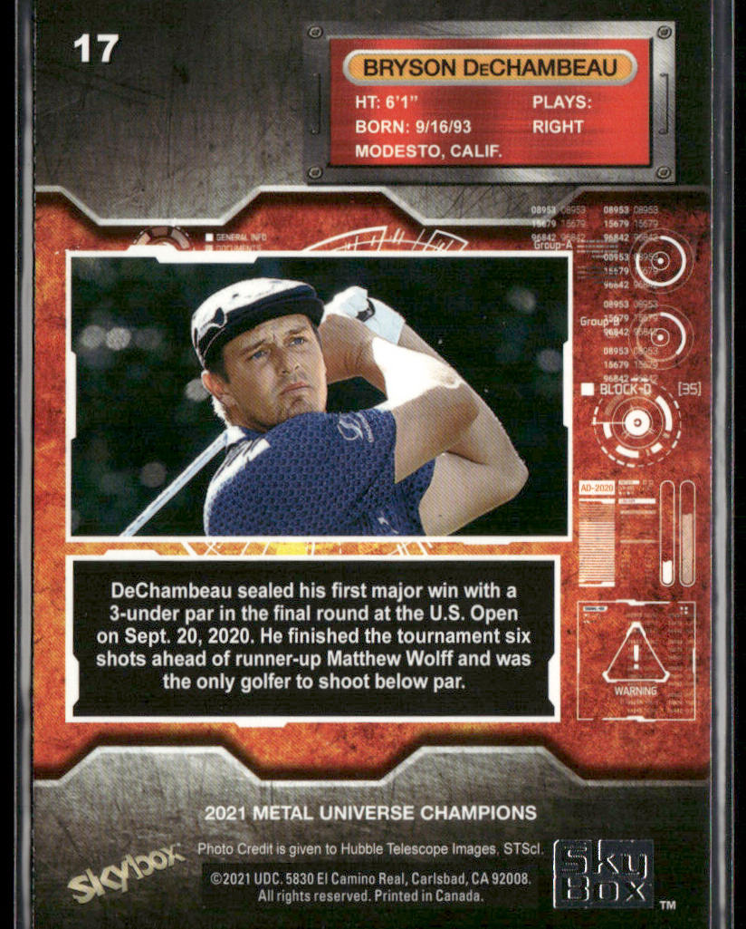 Bryson DeChambeau 2021 SkyBox Metal Universe Champions #17 back