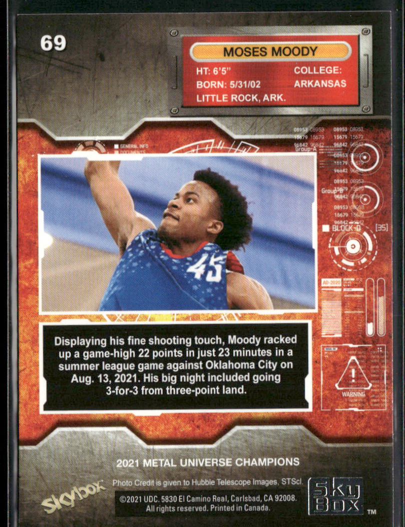 Moses Moody 2021 SkyBox Metal Universe Champions #69 back
