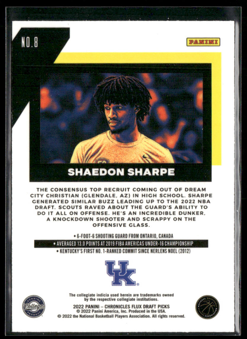 Shaedon Sharpe 2022 Panini Chronicles Draft Picks Flux #8 Kentucky Wildcats