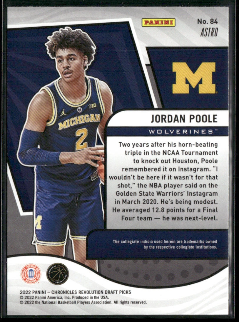 Jordan Poole 2022 Panini Chronicles Draft Picks Revolution Astro #84 Wolverines