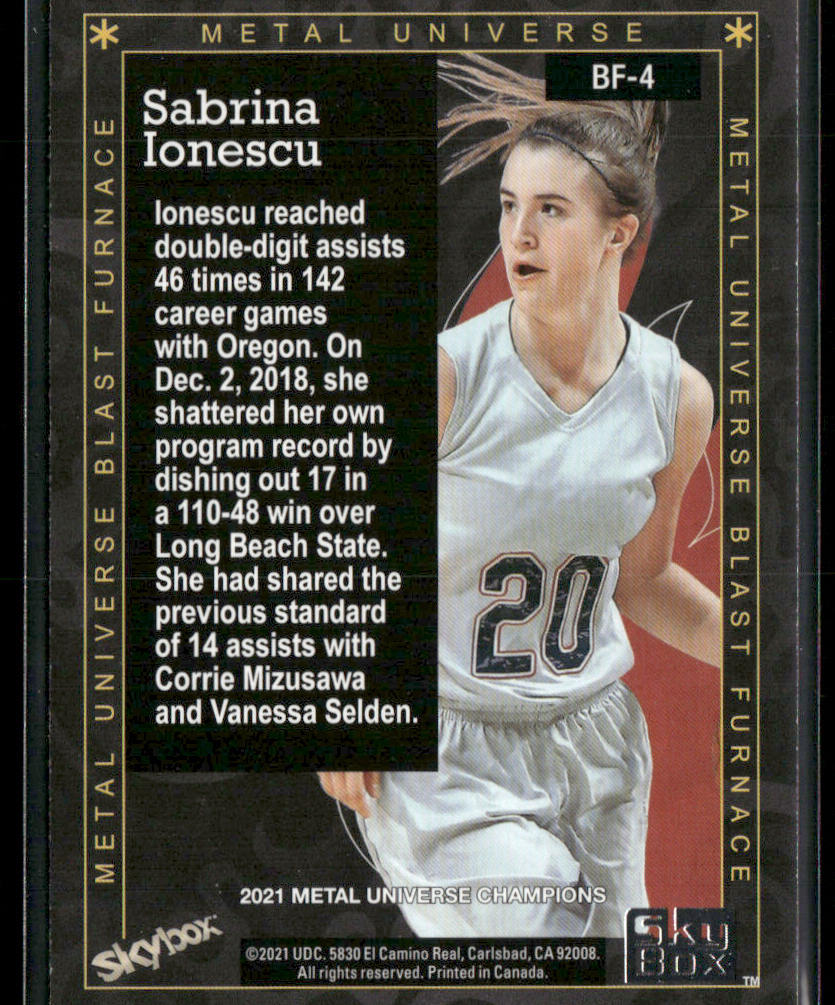 Sabrina Ionescu 2021 SkyBox Metal Universe Champions Blast Furnace #BF-4