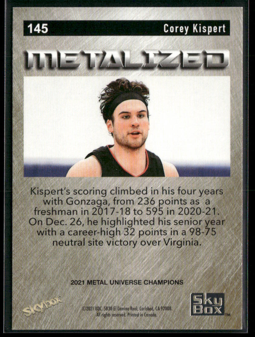 Corey Kispert 2021 SkyBox Metal Universe Champions #145 back