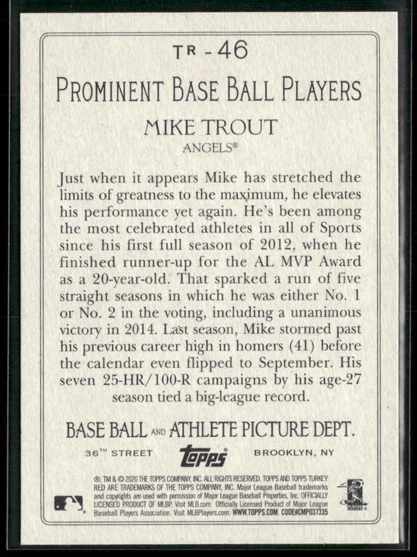Mike Trout 2020 Topps Turkey Red 2020 (Series 1) #TR-46 Los Angeles Angels