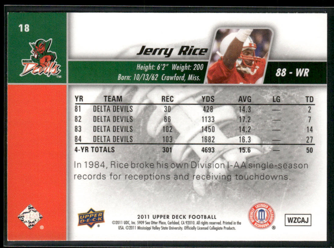 Jerry Rice 2011 Upper Deck #18 Mississippi Valley State Delta Devils