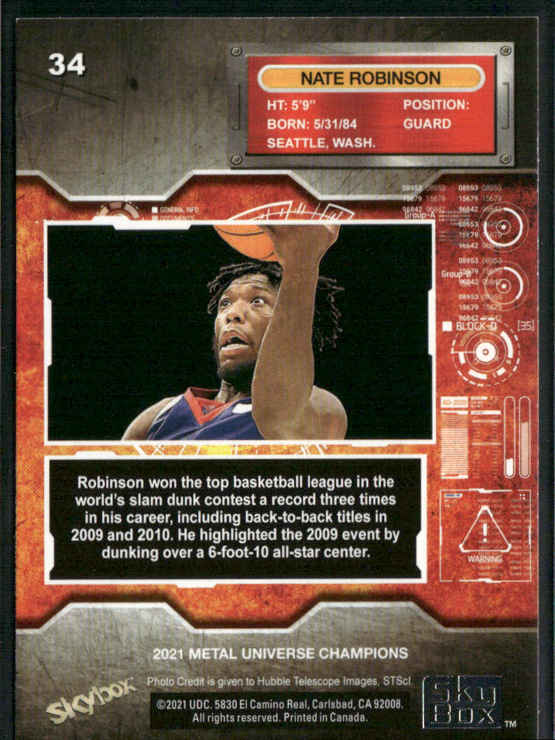 Nate Robinson 2021 SkyBox Metal Universe Champions #34 back