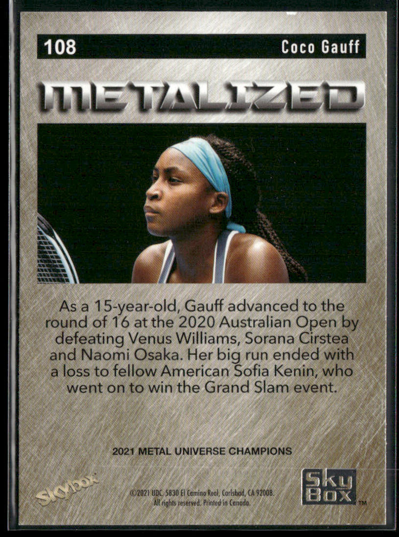 Coco Gauff 2021 SkyBox Metal Universe Champions #108 back