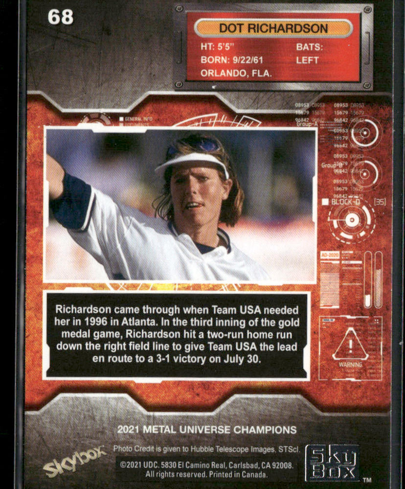 Dot Richardson 2021 SkyBox Metal Universe Champions #68 Philadelphia Phillies