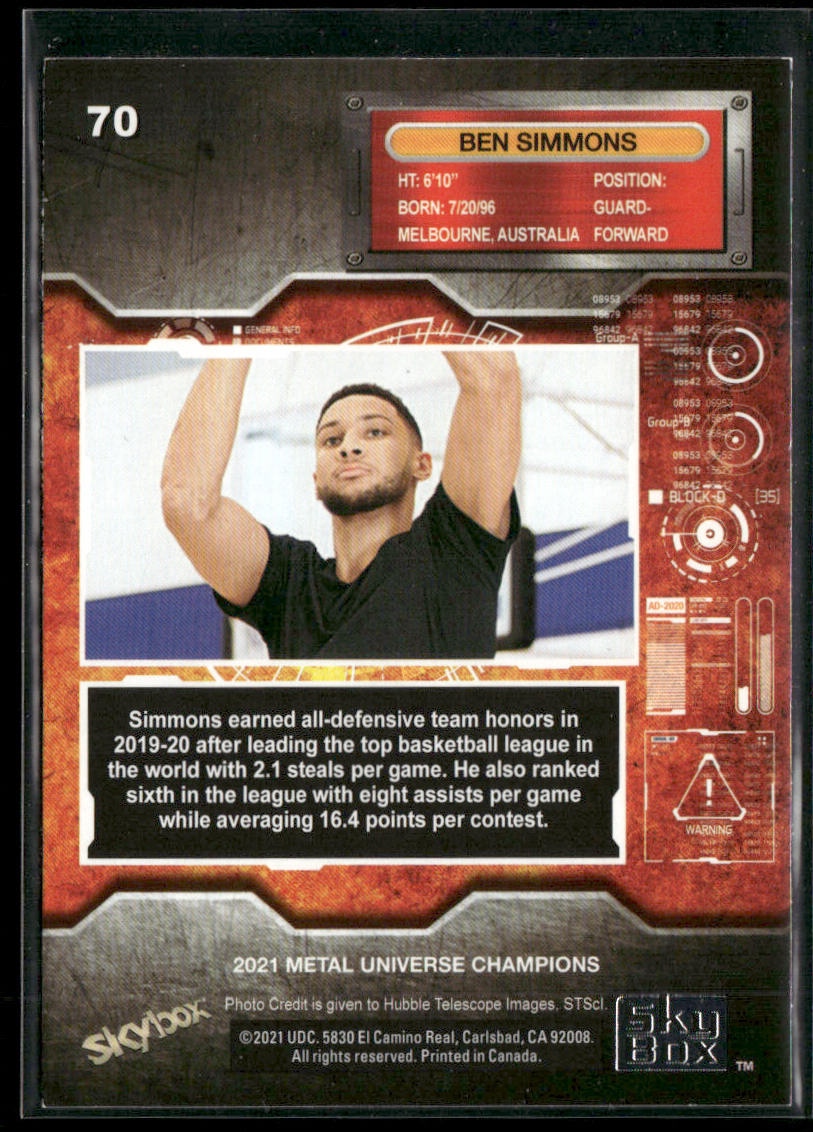 Ben Simmons 2021 SkyBox Metal Universe Champions #70 back