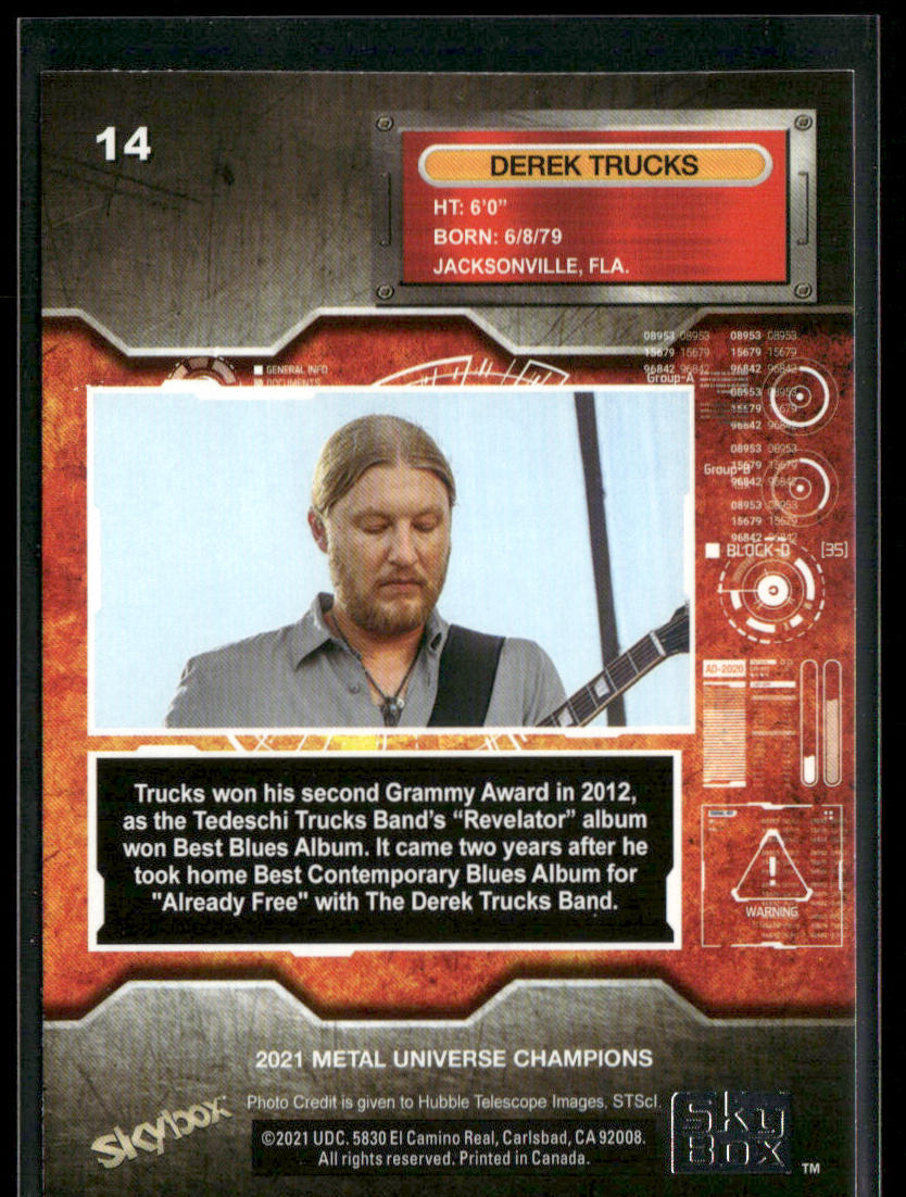 Derek Trucks 2021 SkyBox Metal Universe Champions #14 back