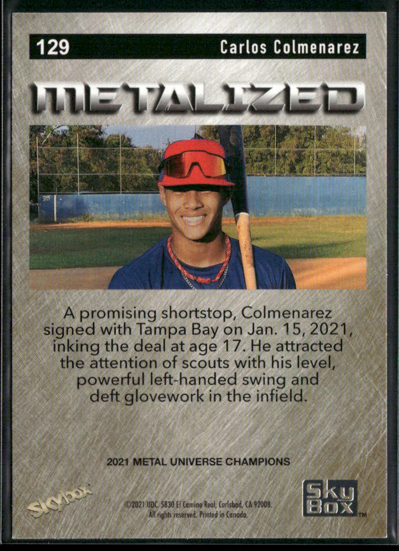 Carlos Colmenarez 2021 SkyBox Metal Universe Champions #129 back