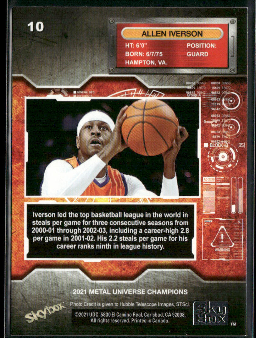 Allen Iverson 2021 SkyBox Metal Universe Champions #10 back