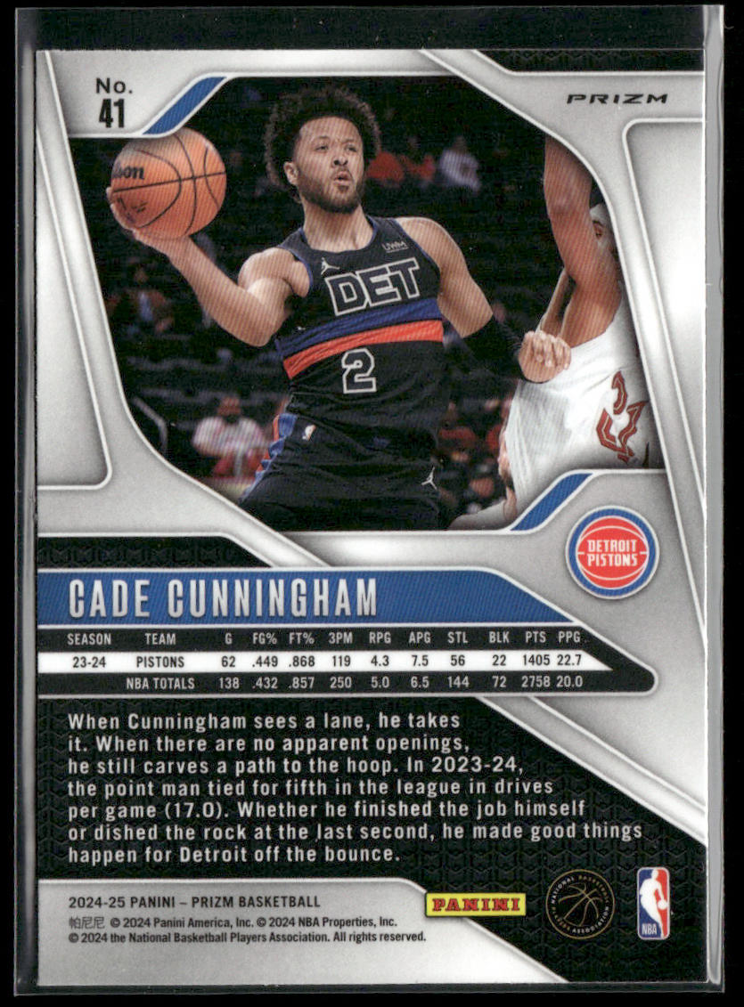 Cade Cunningham 2024-25 Panini Prizm Prizms Red White and Blue #41 Pistons