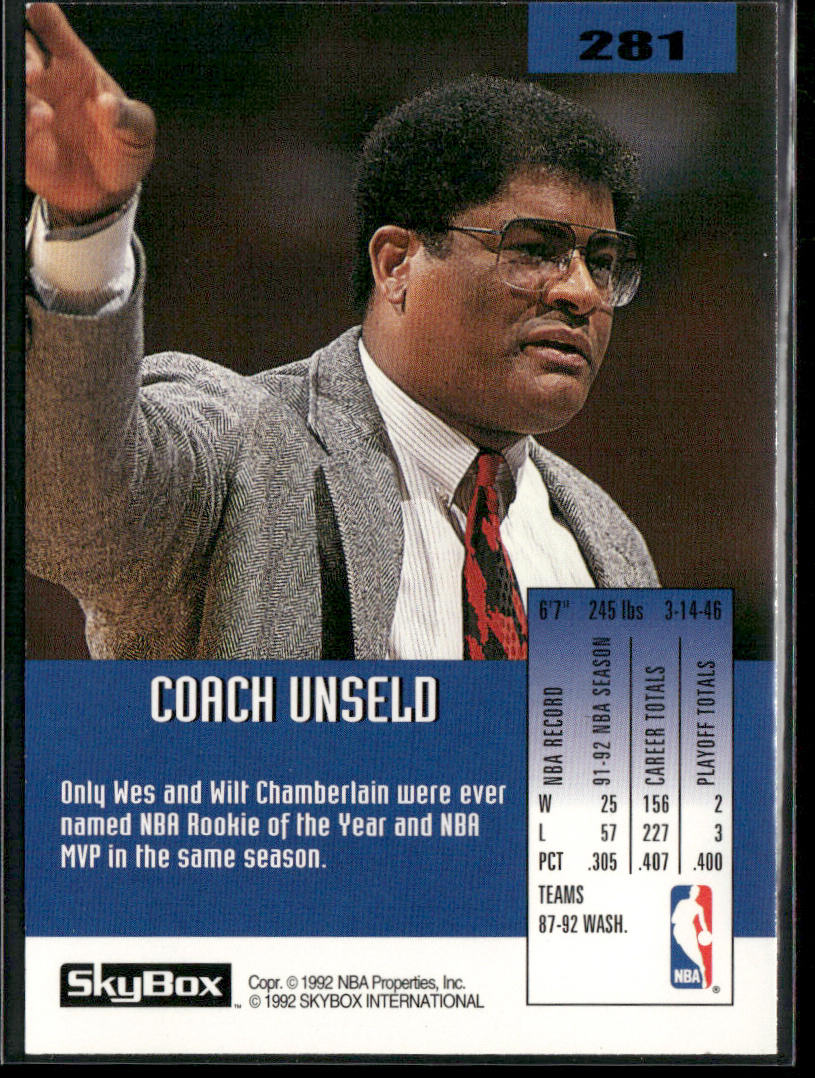 Wes Unseld 1992-93 SkyBox #281 Washington Bullets
