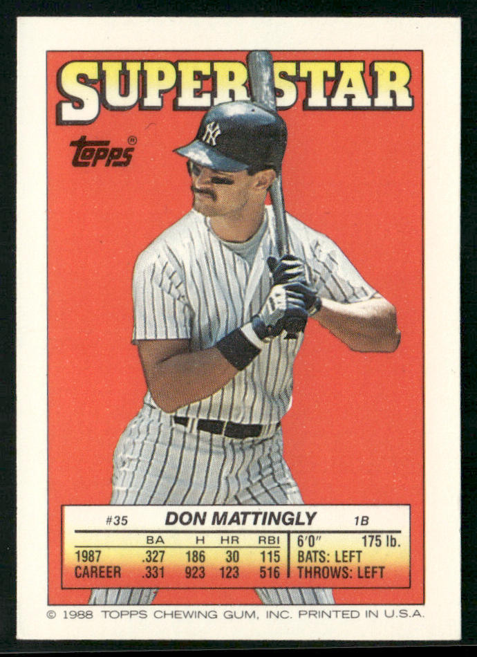 Don Mattingly 1988 Topps Stickers Super Star Backs #35 New York Yankees