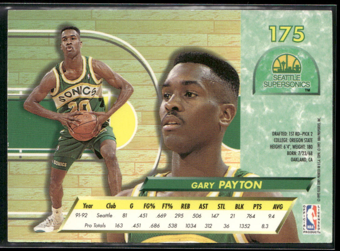 Gary Payton 1992-93 Ultra #175 Seattle SuperSonics