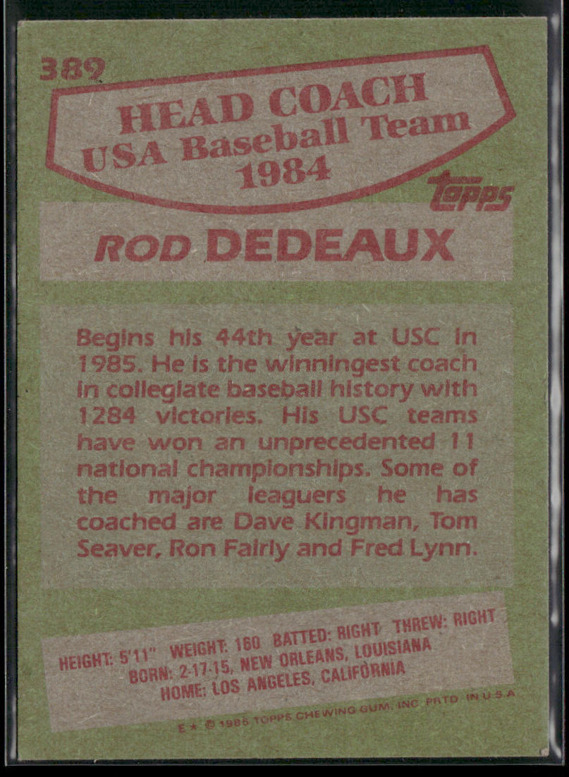 Rod Dedeaux 1985 Topps #389