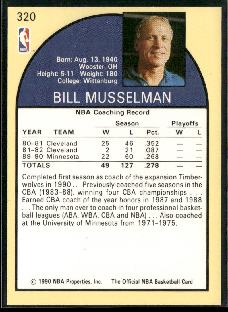 Bill Musselman 1990-91 Hoops #320 Minnesota Timberwolves