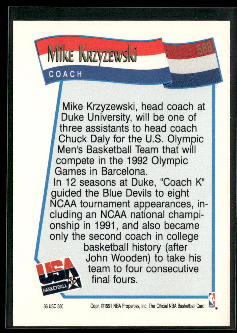 Mike Krzyzewski 1991-92 Hoops #588 RC USA