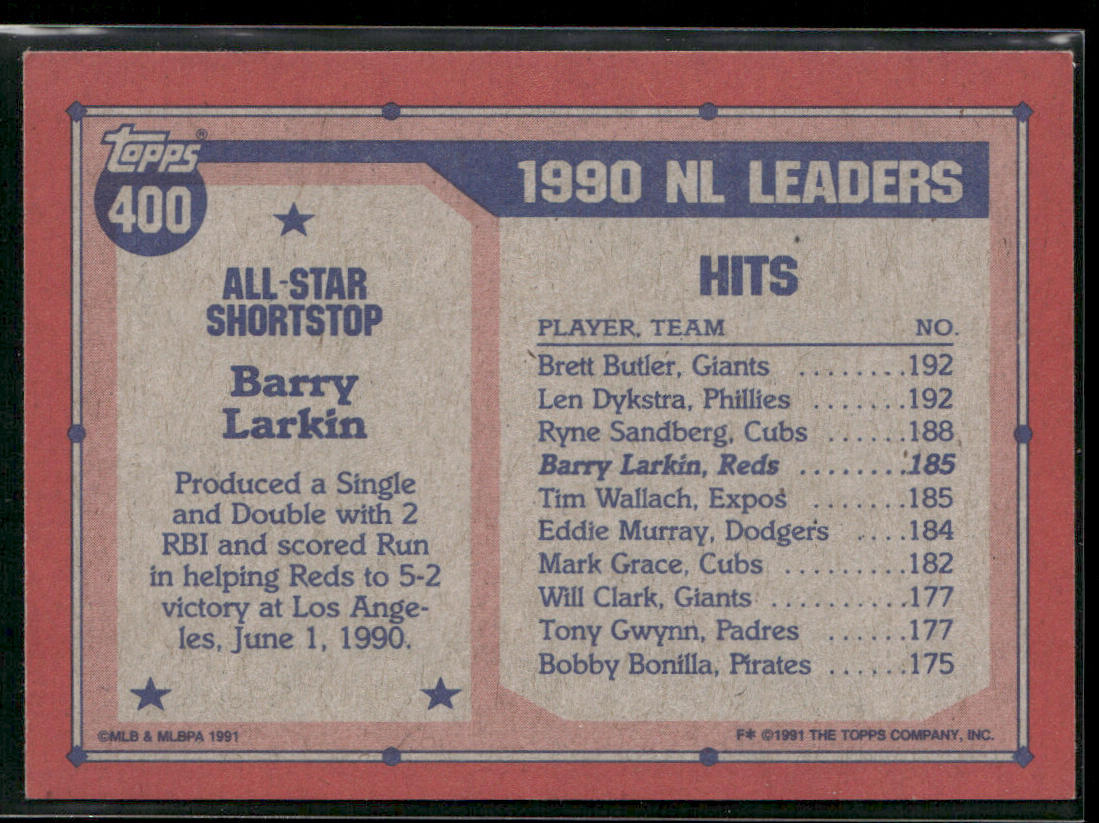 Barry Larkin 1991 Topps #400 Cincinnati Reds