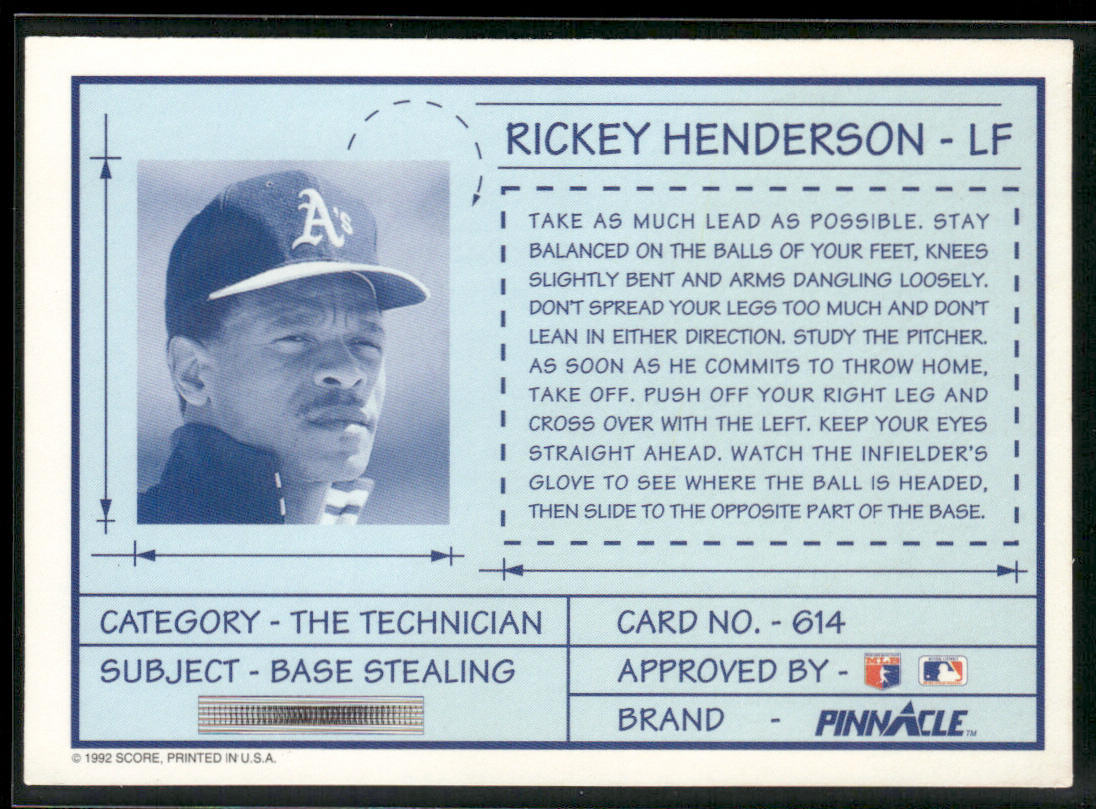 Rickey Henderson 1992 Pinnacle #614 Oakland Athletics