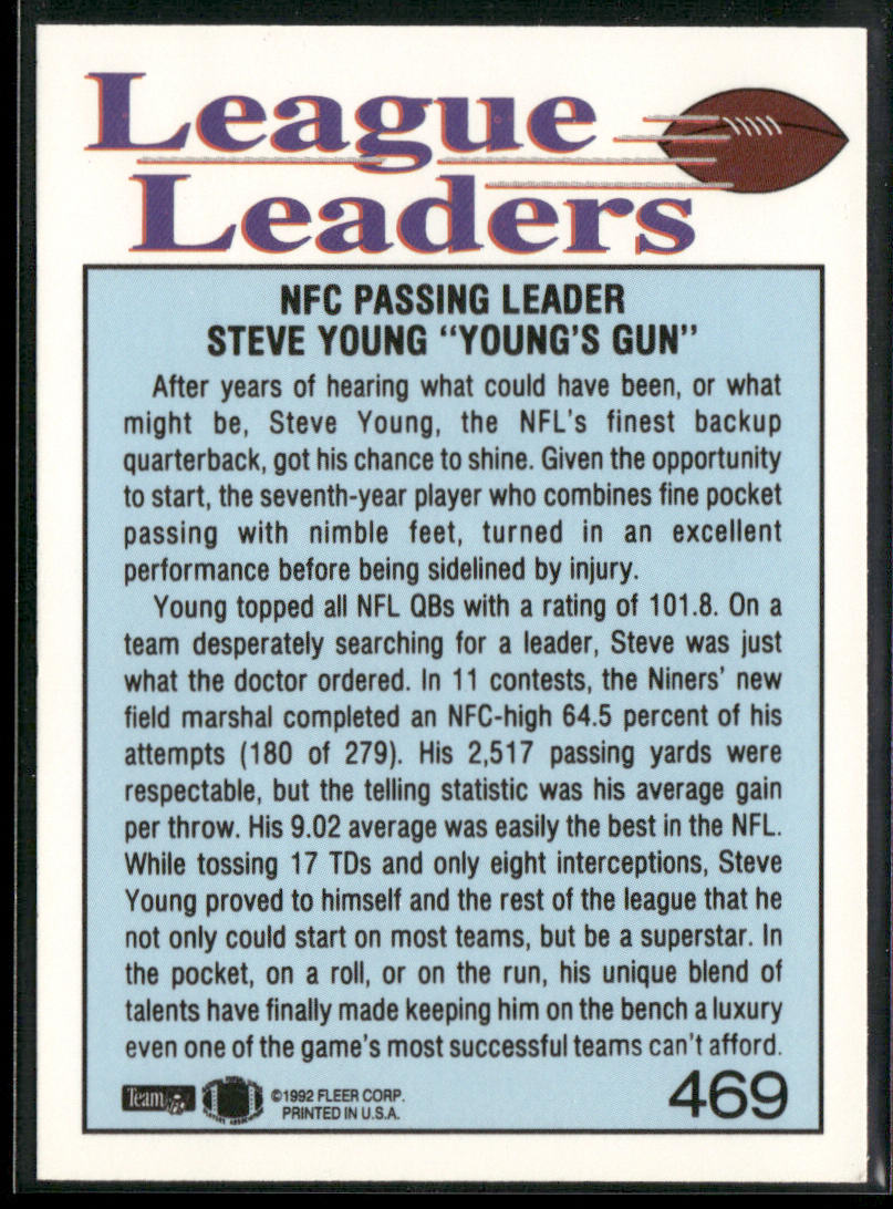 Steve Young 1992 Fleer #469 San Francisco 49ers back