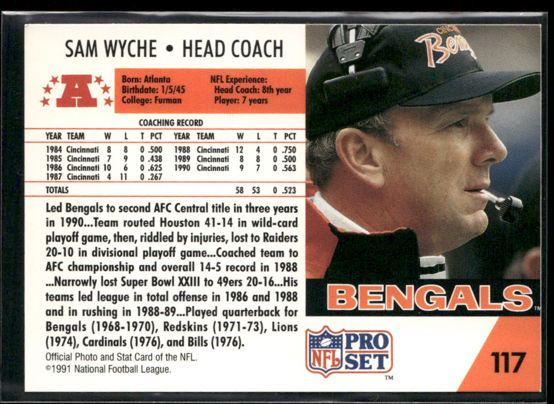 Sam Wyche 1991 Pro Set #117 Cincinnati Bengals back