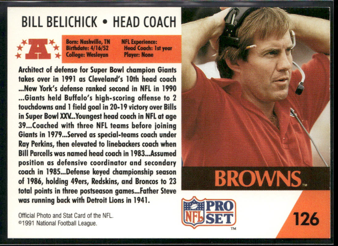 Bill Belichick 1991 Pro Set #126 Cleveland Browns back