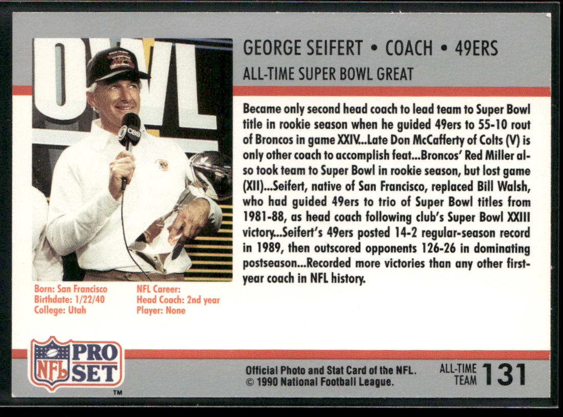 George Seifert 1990-91 Pro Set Super Bowl XXV Silver #131 San Francisco 49ers
