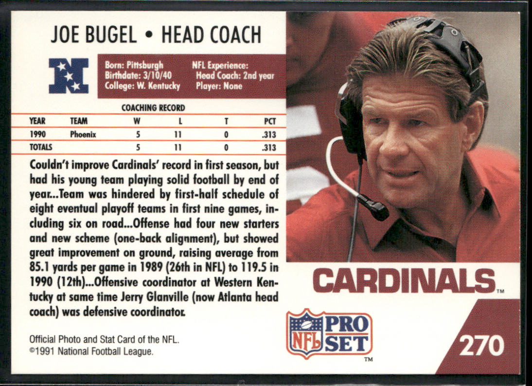 Joe Bugel 1991 Pro Set #270 Phoenix Cardinals back