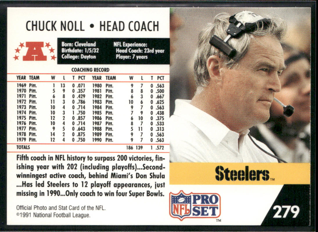 Chuck Noll 1991 Pro Set #279 Pittsburgh Steelers back