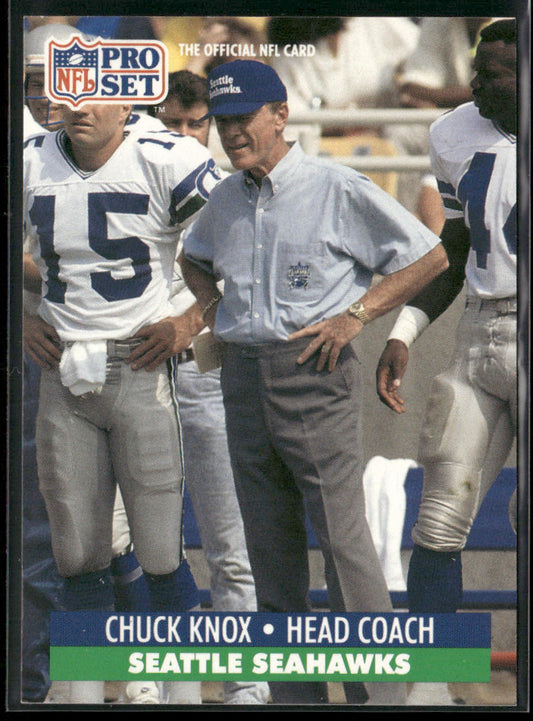 Chuck Knox 1991 Pro Set #306c NFLPA logo printed only in cyan Seattle Seahawks front